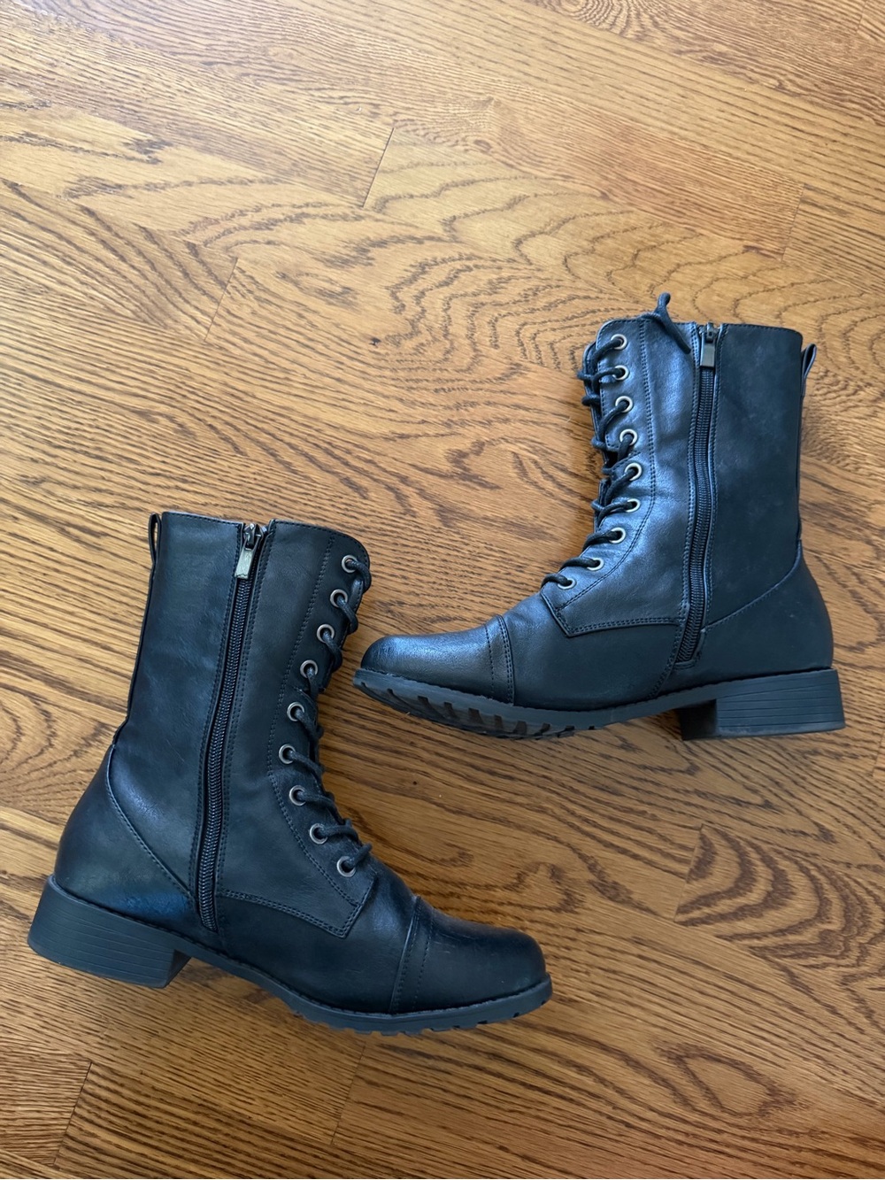 Forever Link Black Lace-Up Side-Zip Combat Boots